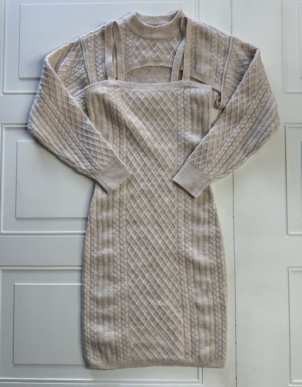 House of Harlow 1960 Womens Sz XS 2 Piece Sweater Dress Set Fisherman Knit